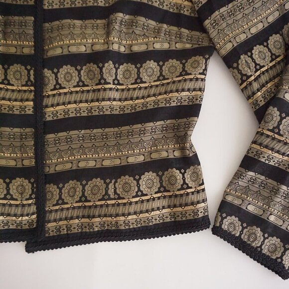 Vintage Maggy London Gold Black Floral Metallic Button Up Blazer 14 - Picture 6 of 10